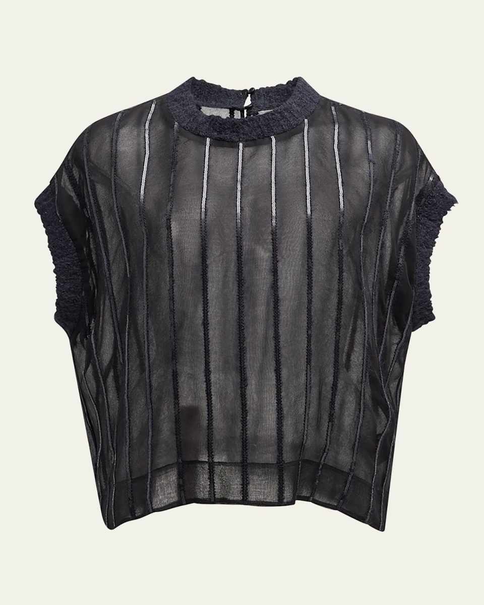 Sequin Wool Striped Crispy Silk Chiffon Blous